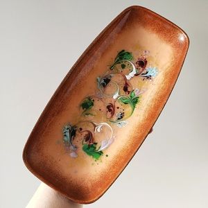 MCM Vintage Enameled Copper 12" Oblong Trinket Tray Dish